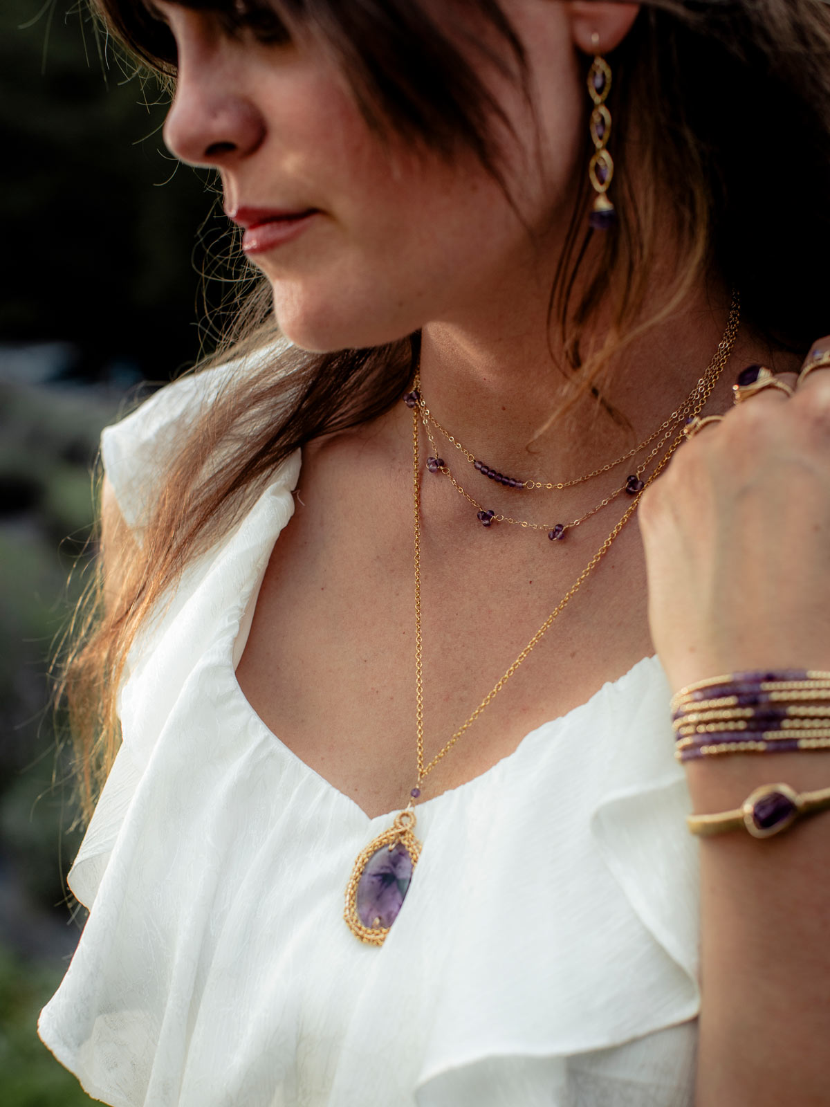 Zinnia: Amethyst Necklace - n658b-oak