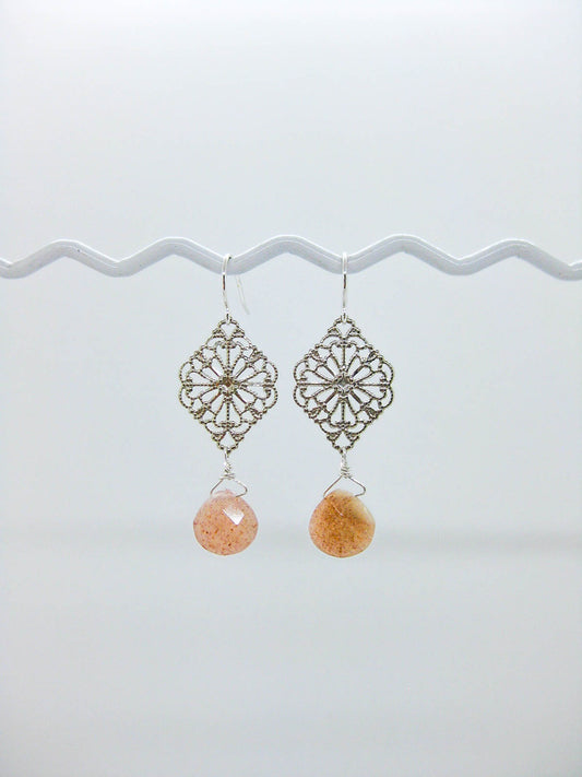 Fern: Peach Moonstone Earrings - e682