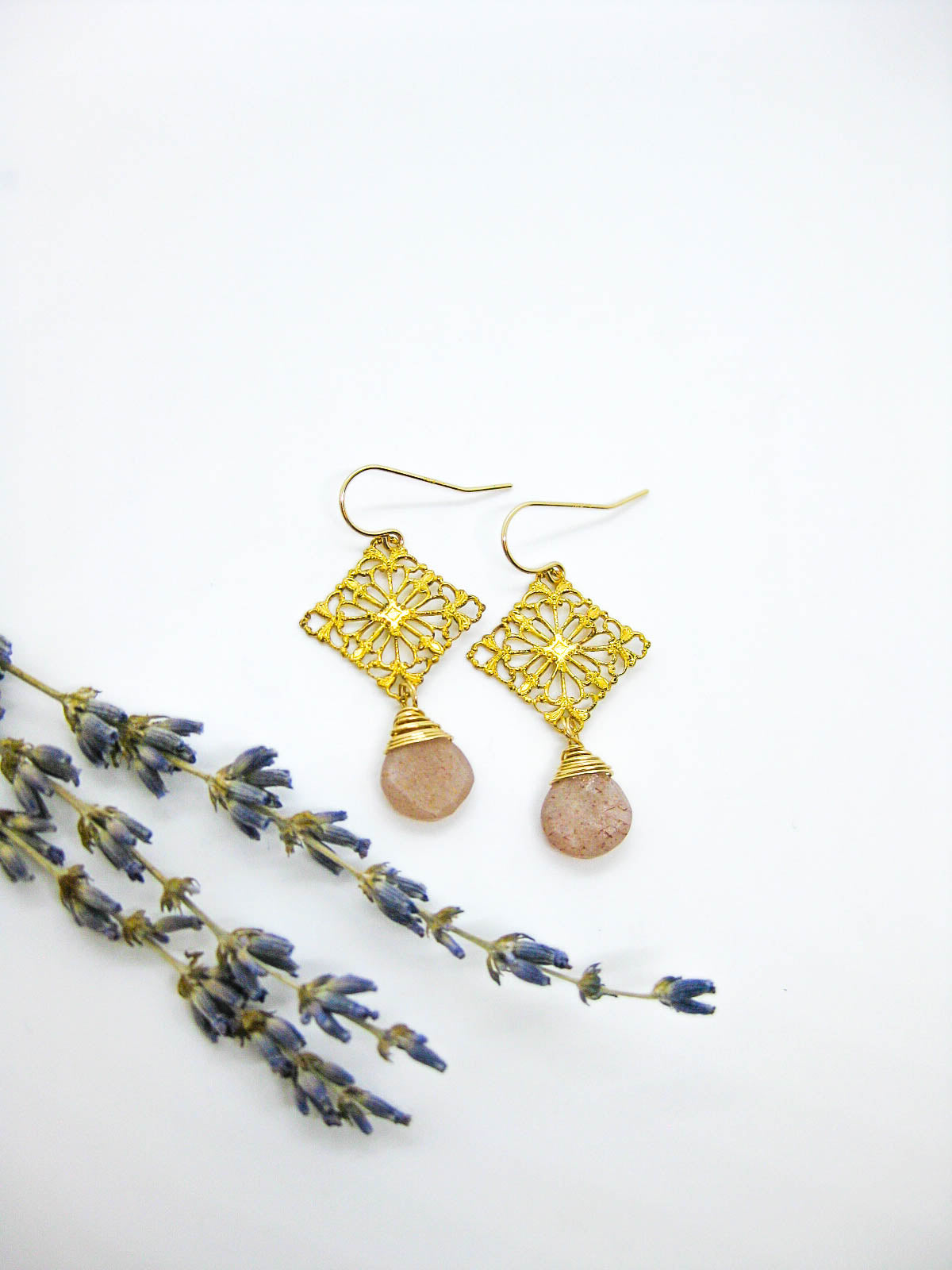 Lotus: Peach Moonstone Earrings - e684