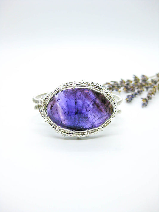 Azalea: Amethyst Cuff Bracelet - b419-oak