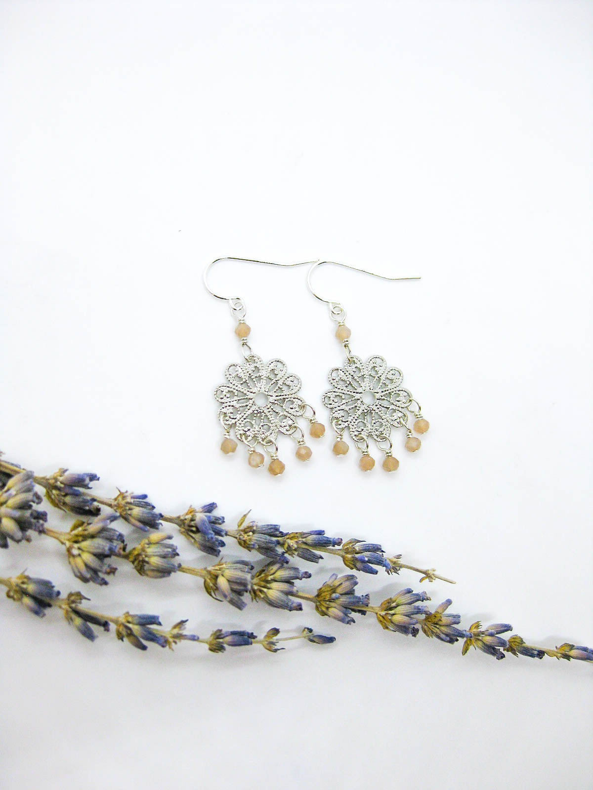 Willow: Peach Moonstone Earrings - e712