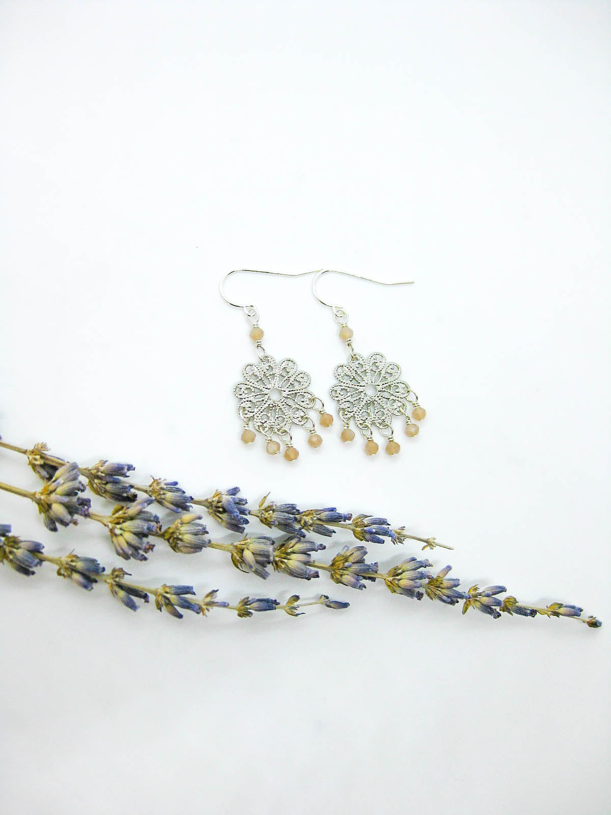 Willow: Peach Moonstone Earrings - e712