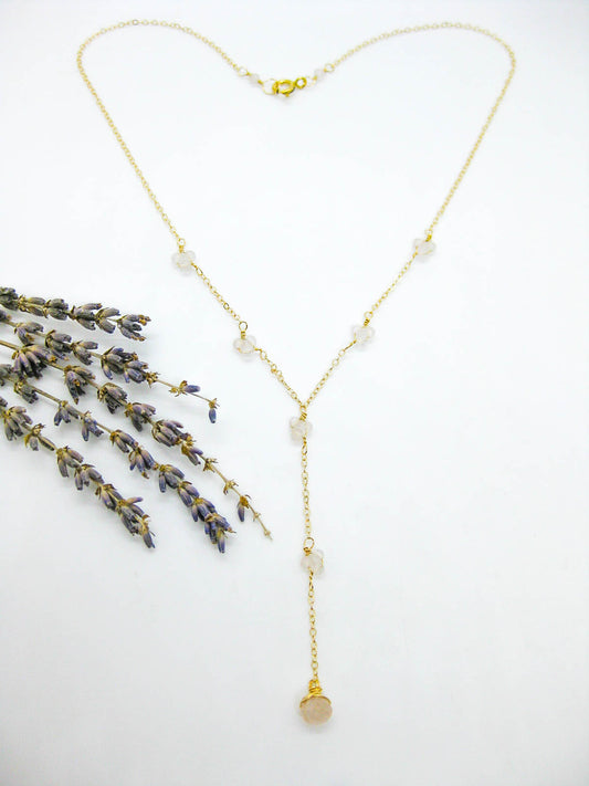 Hyacinth: Rose Quartz Drop Necklace