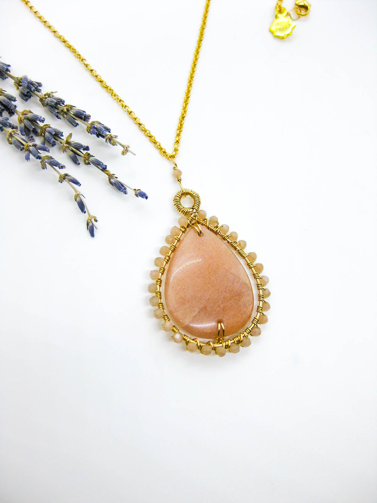 Peony: Peach Moonstone 22" Necklace - n605oak