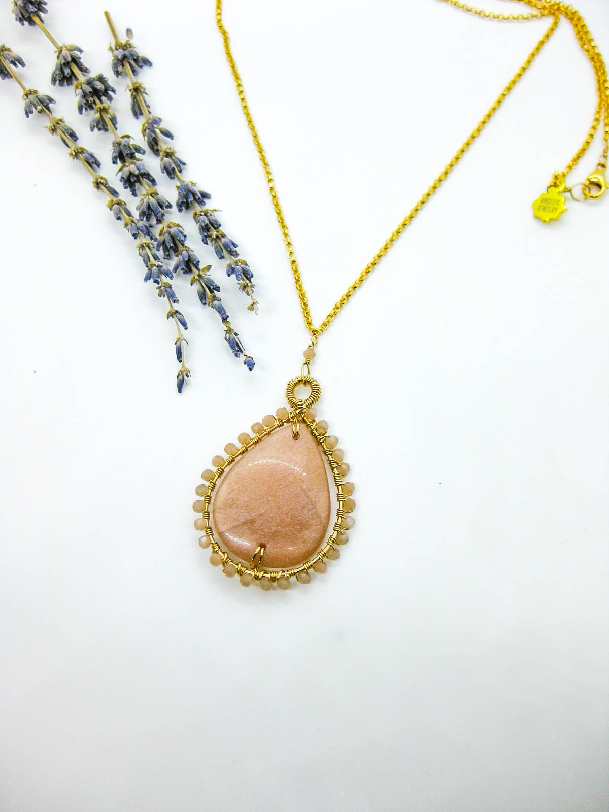 Peony: Peach Moonstone 22" Necklace - n605oak