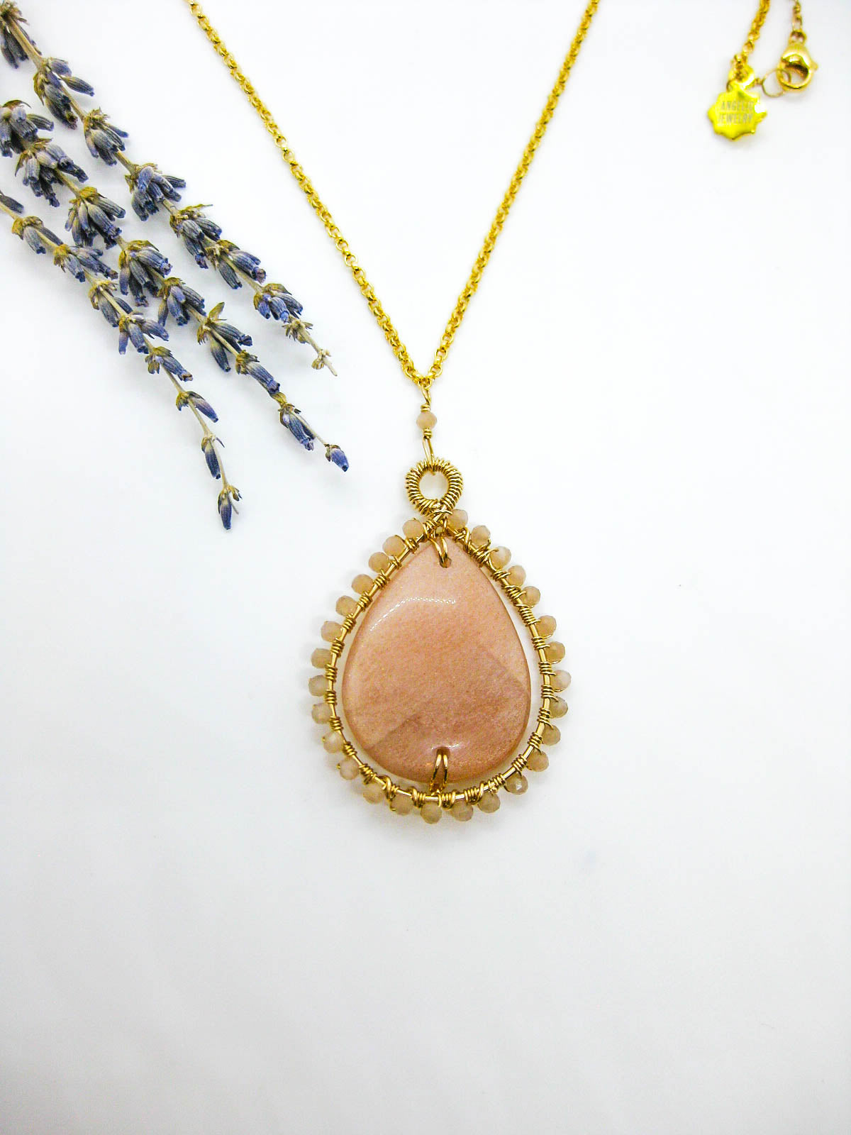 Peony: Peach Moonstone 22" Necklace - n605oak