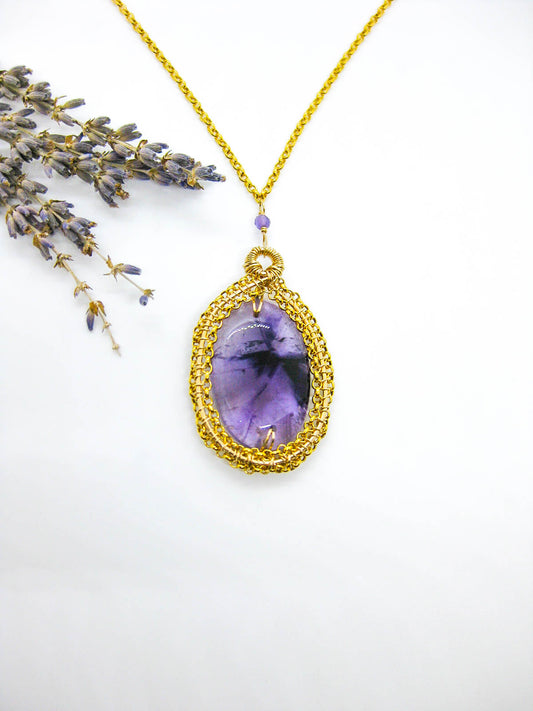 Zinnia: Amethyst Necklace - n658b-oak