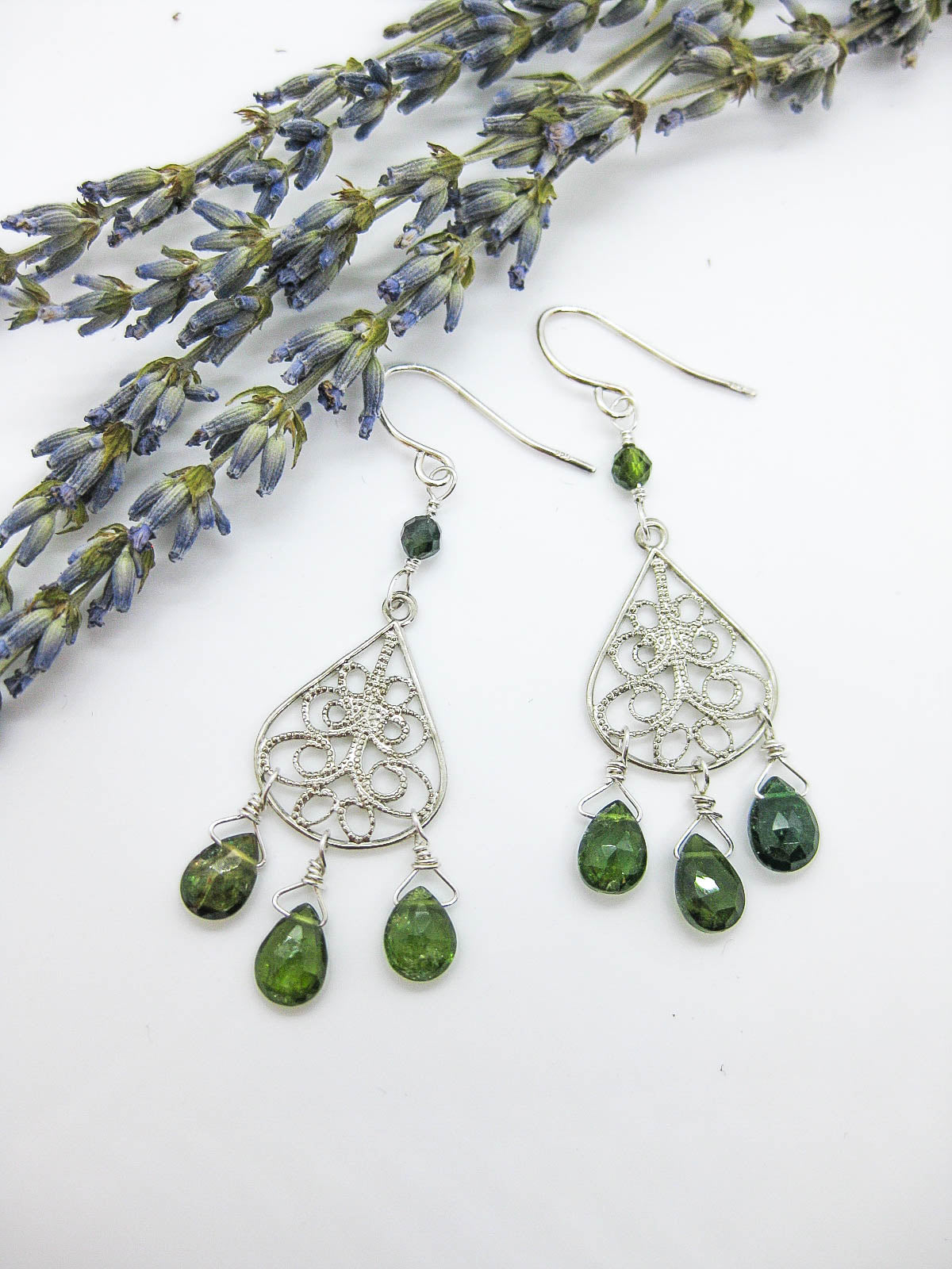 Olive: Green Tourmaline Chandelier - e491