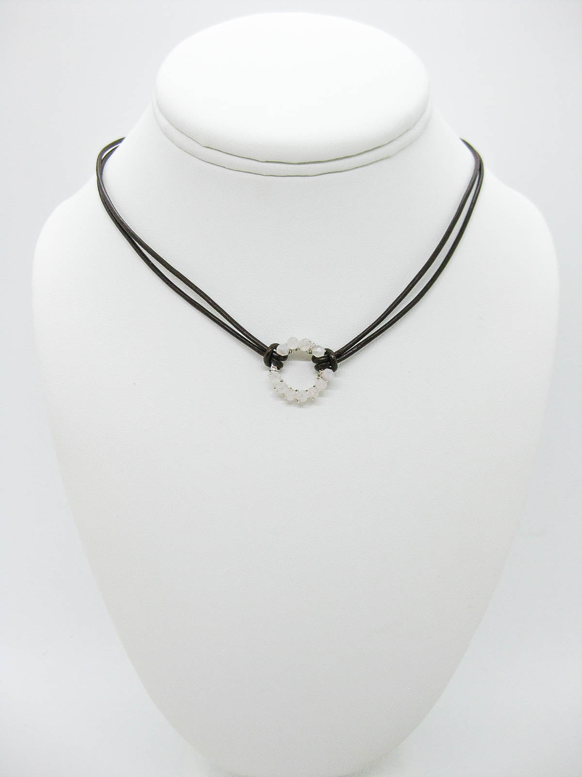 Circle: Rose Quartz Leather Necklace - n458