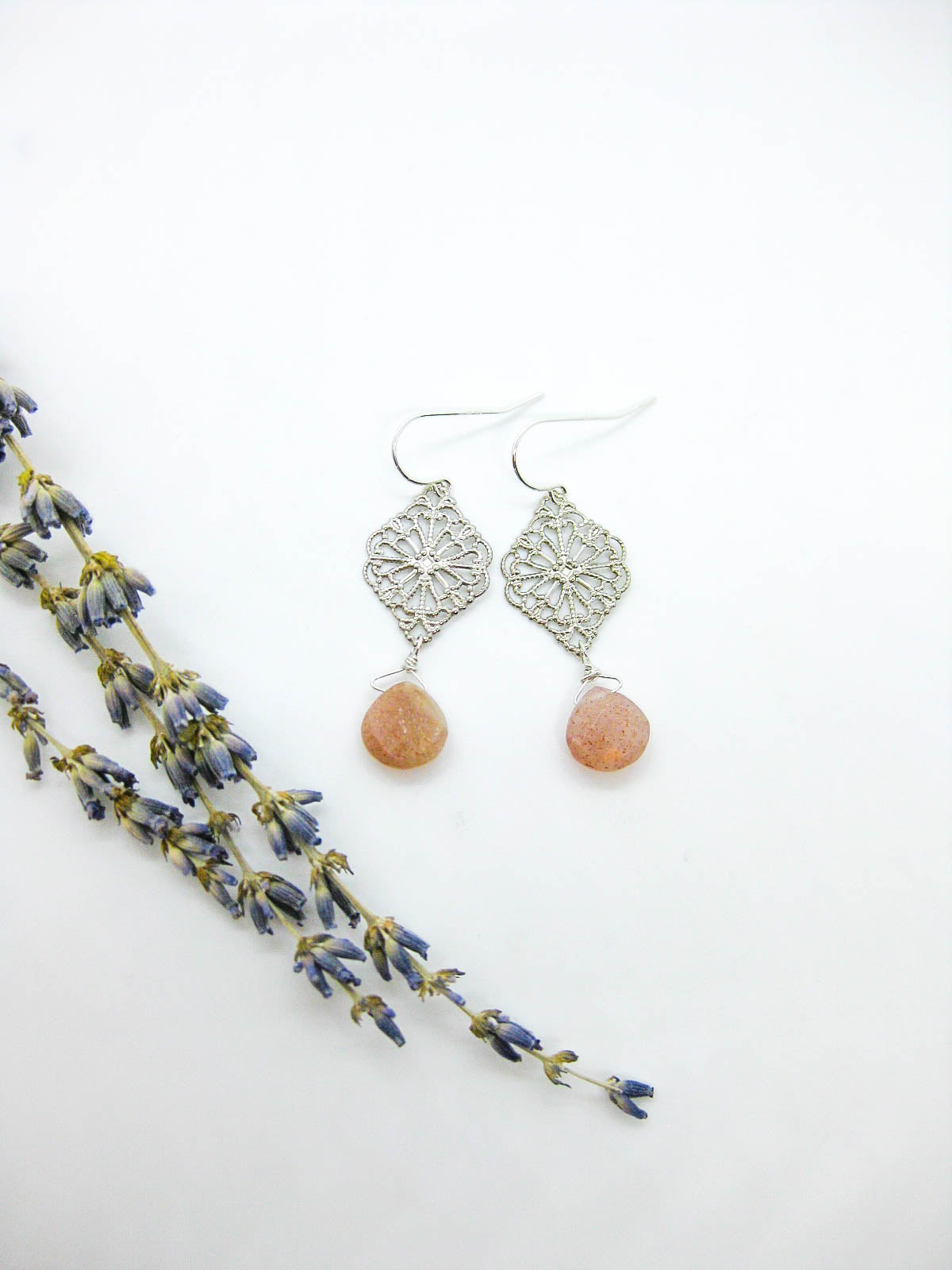 Fern: Peach Moonstone Earrings - e682