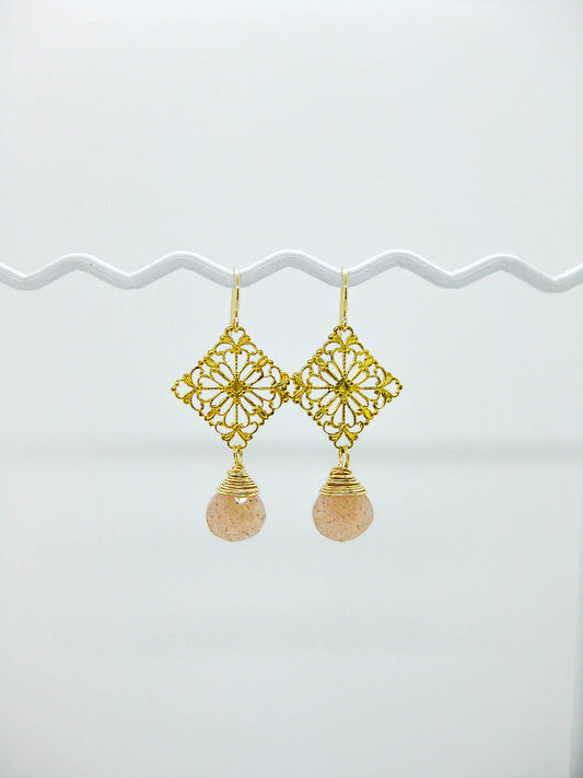 Lotus: Peach Moonstone Earrings - e684