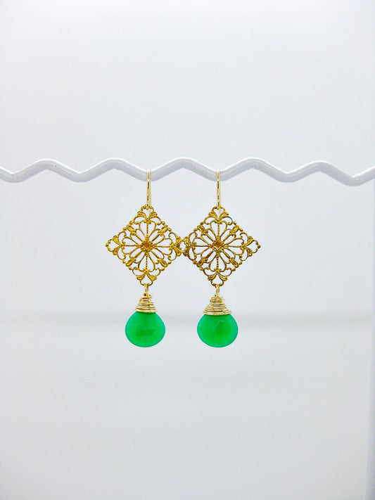 Lotus: Chrysoprase Earrings - e685