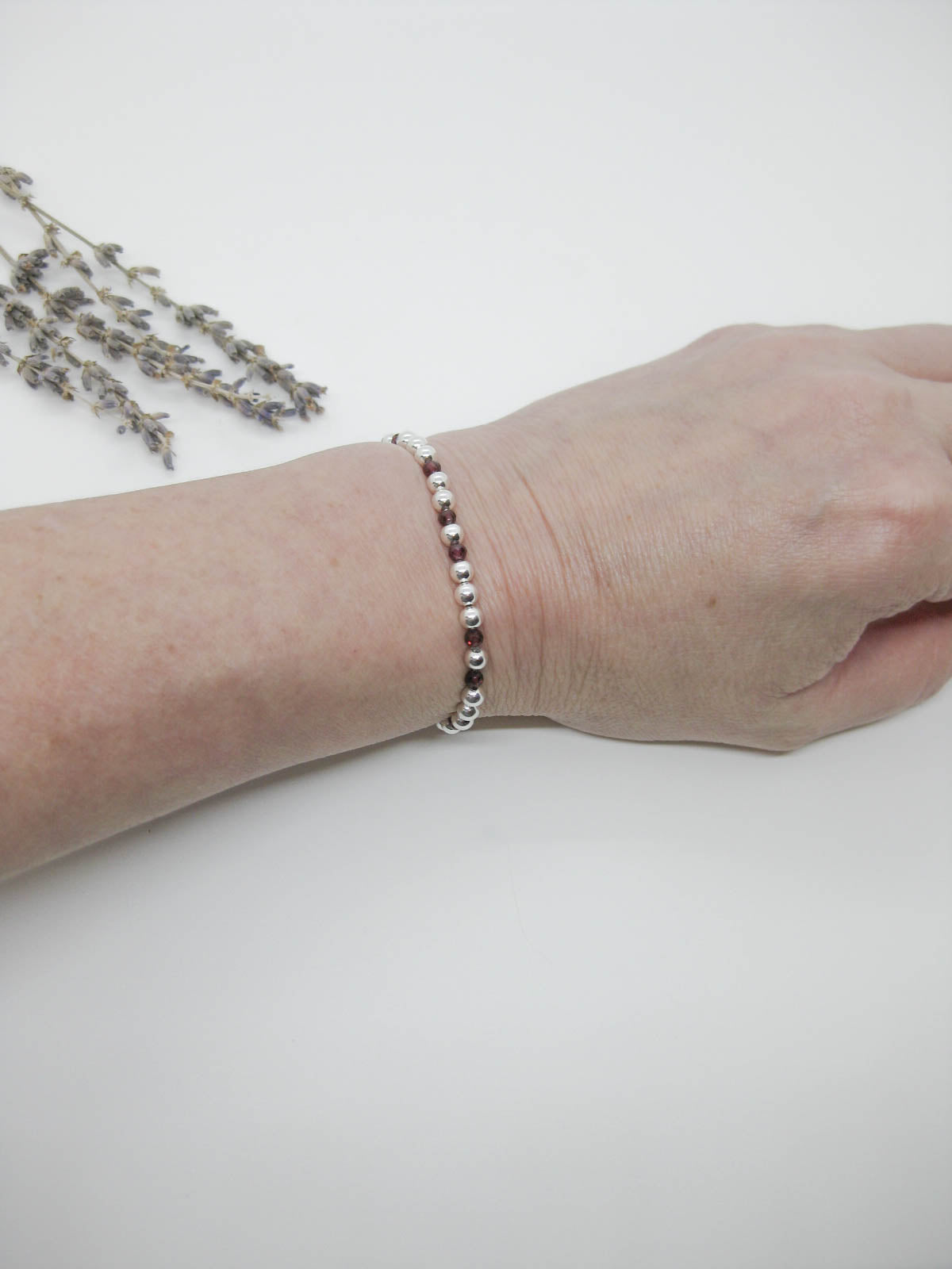 Sage: Garnet Stretch Bracelet