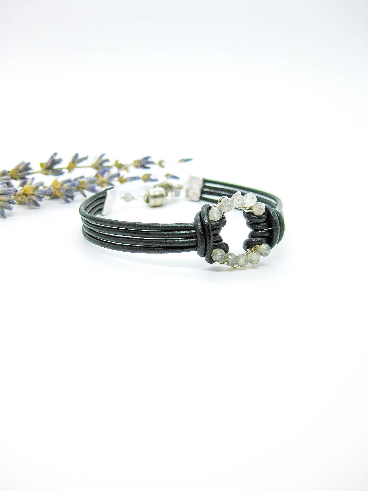 Circle: Labradorite Leather Bracelet - b350
