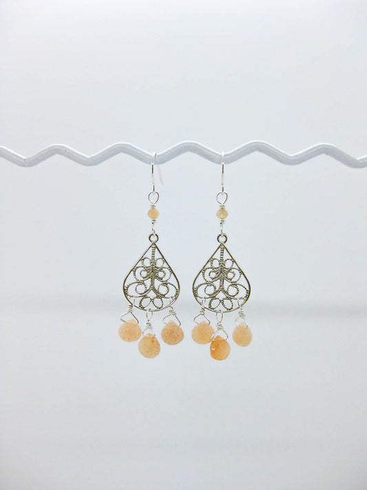 Olive: Peach Moonstone Chandelier - e686