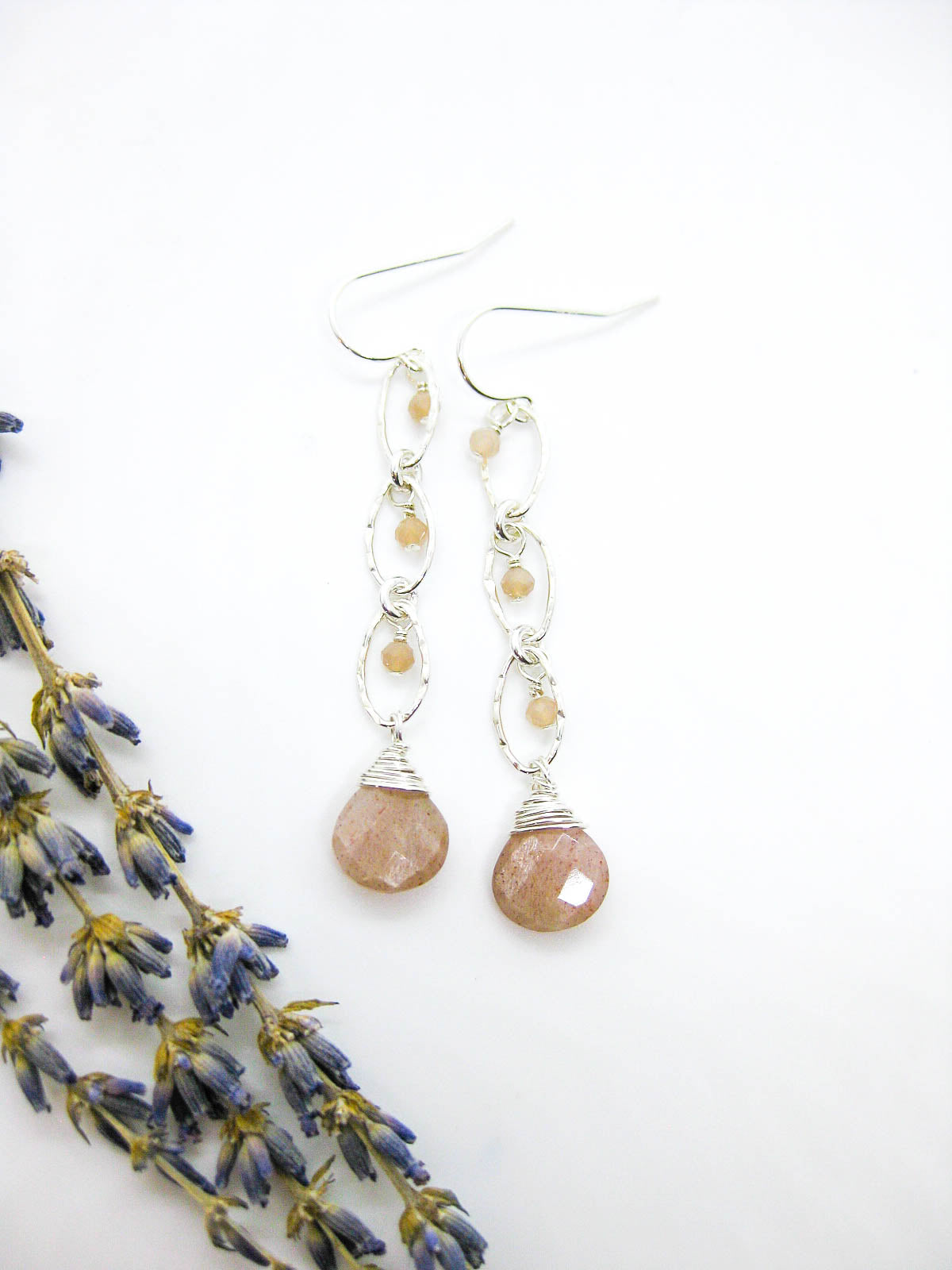 Lilac: Peach Moonstone Earrings - e722