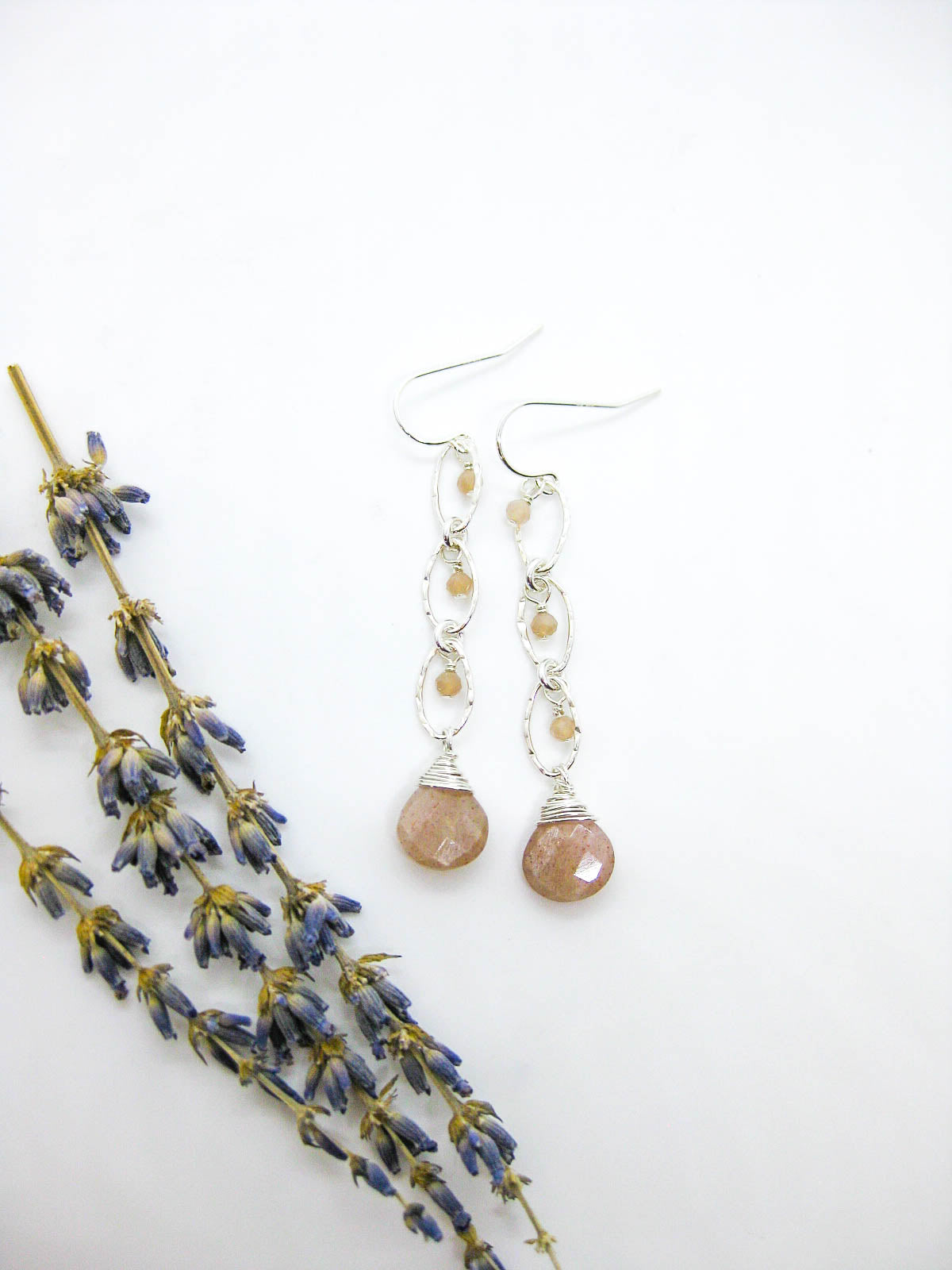 Lilac: Peach Moonstone Earrings - e722