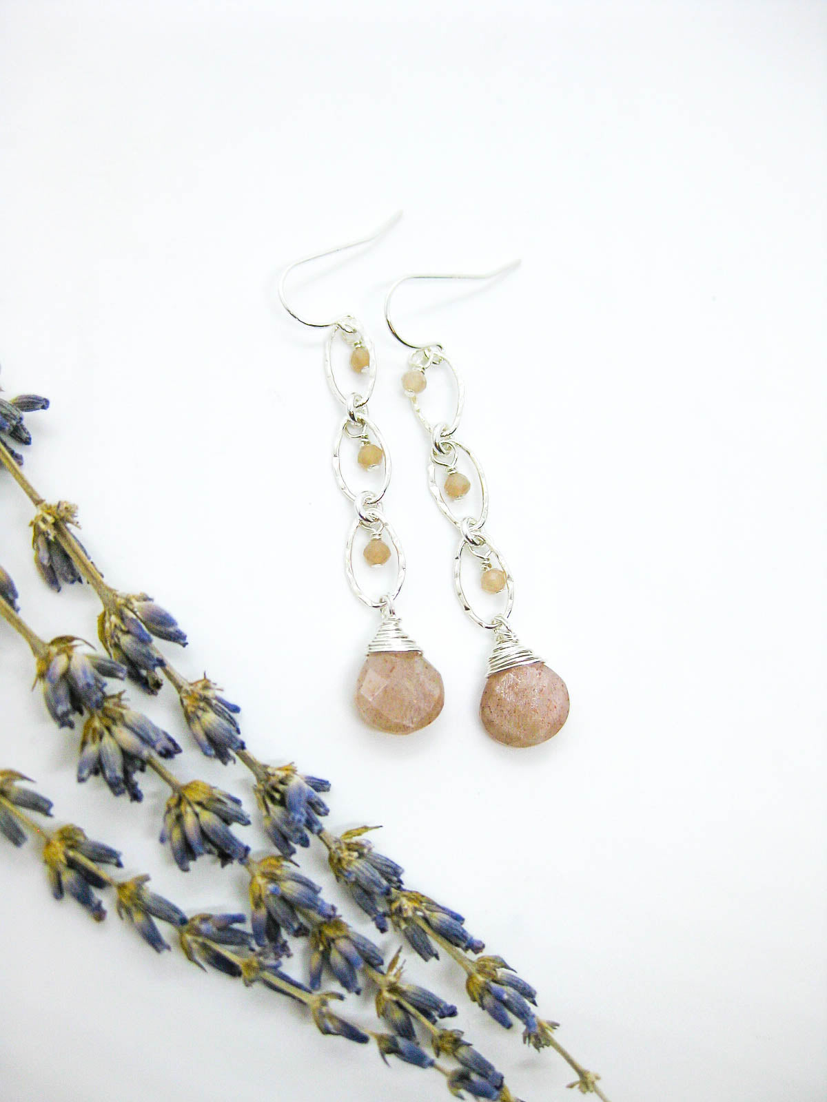 Lilac: Peach Moonstone Earrings - e722