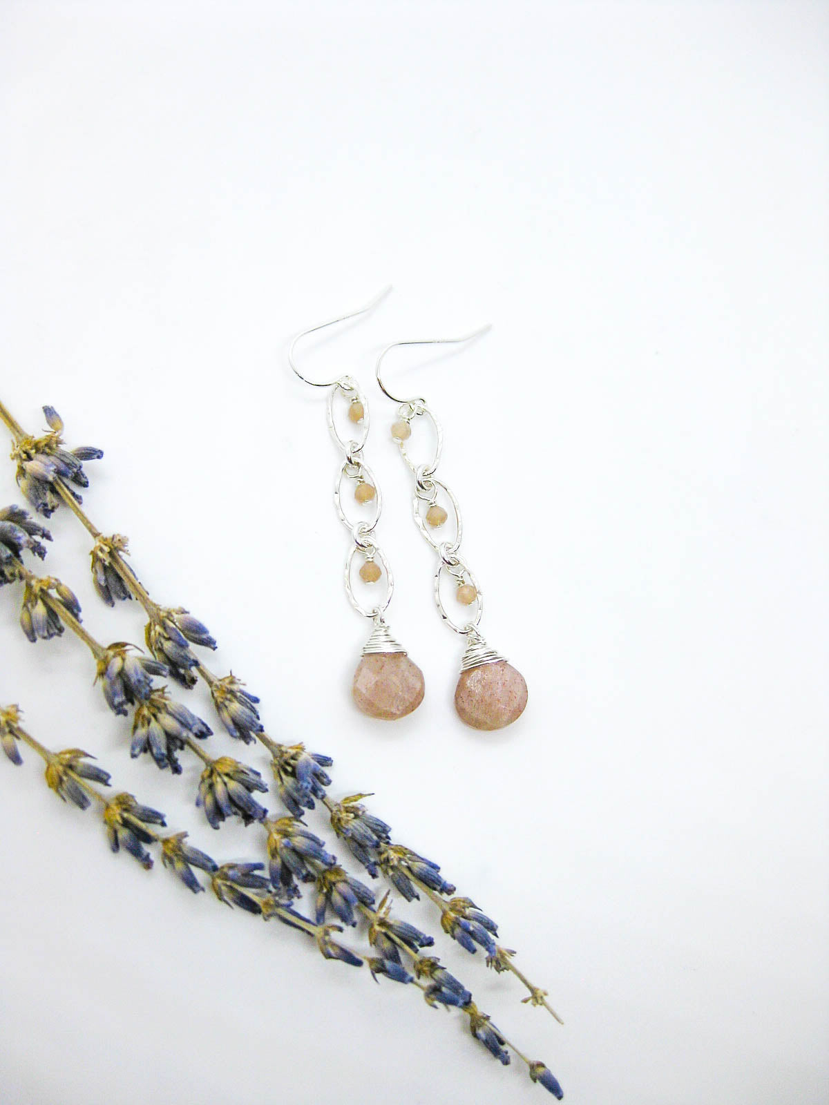 Lilac: Peach Moonstone Earrings - e722