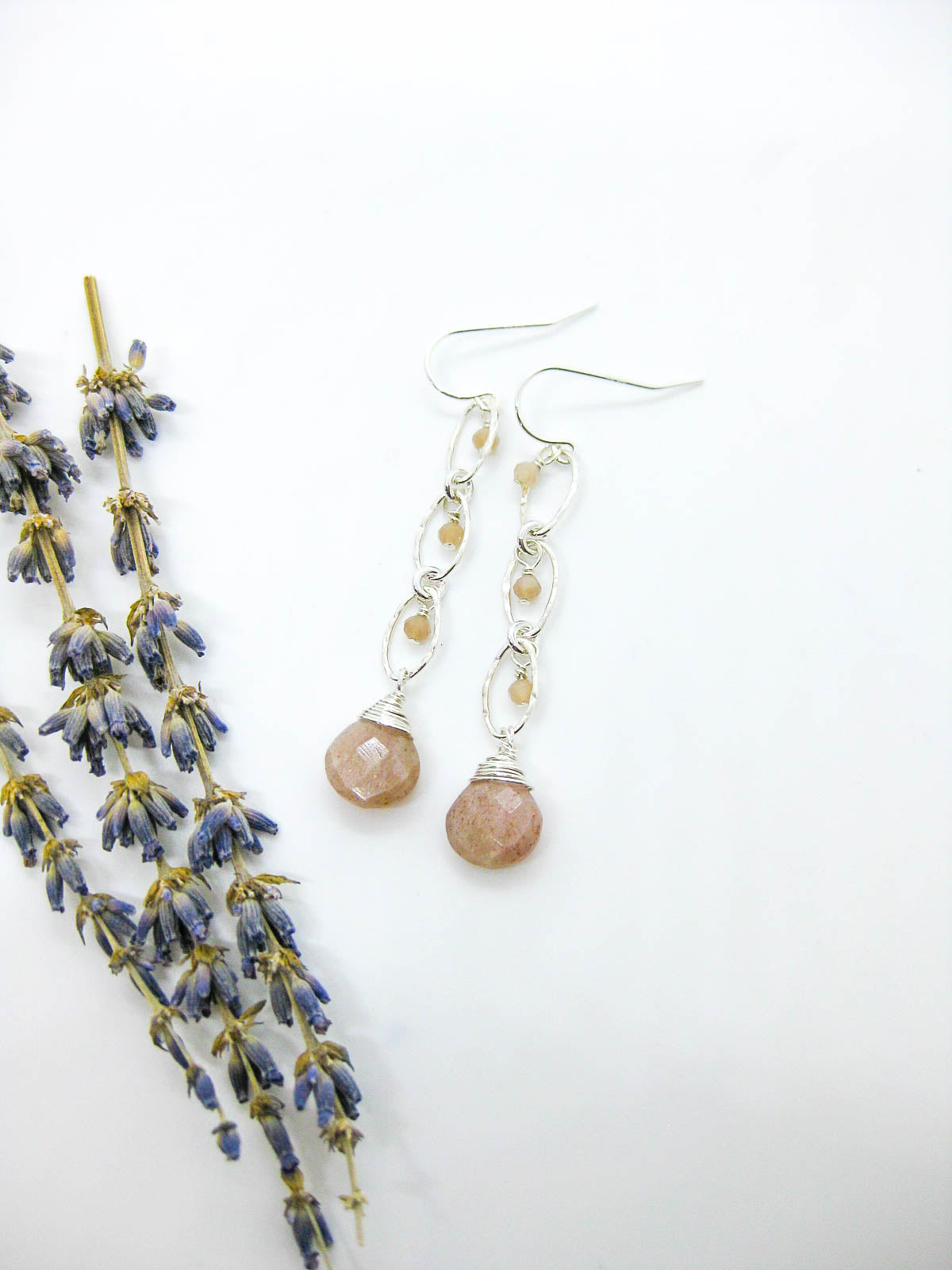 Lilac: Peach Moonstone Earrings - e722