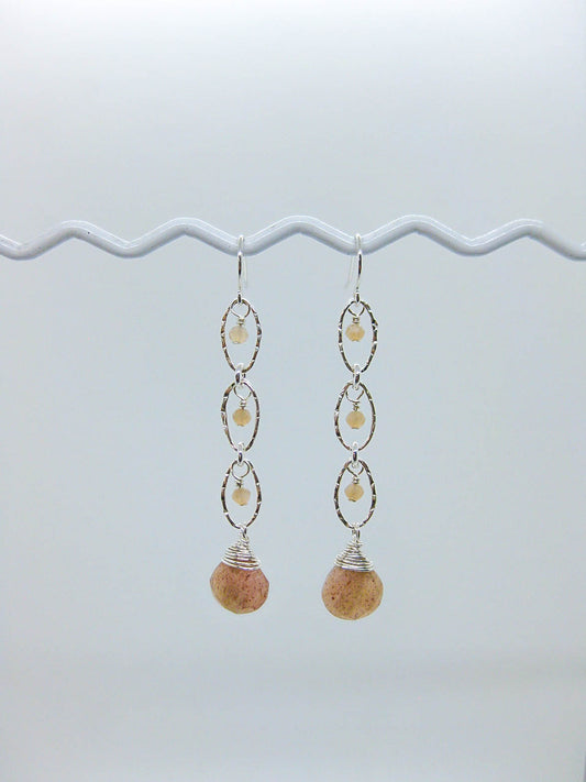 Lilac: Peach Moonstone Earrings - e722