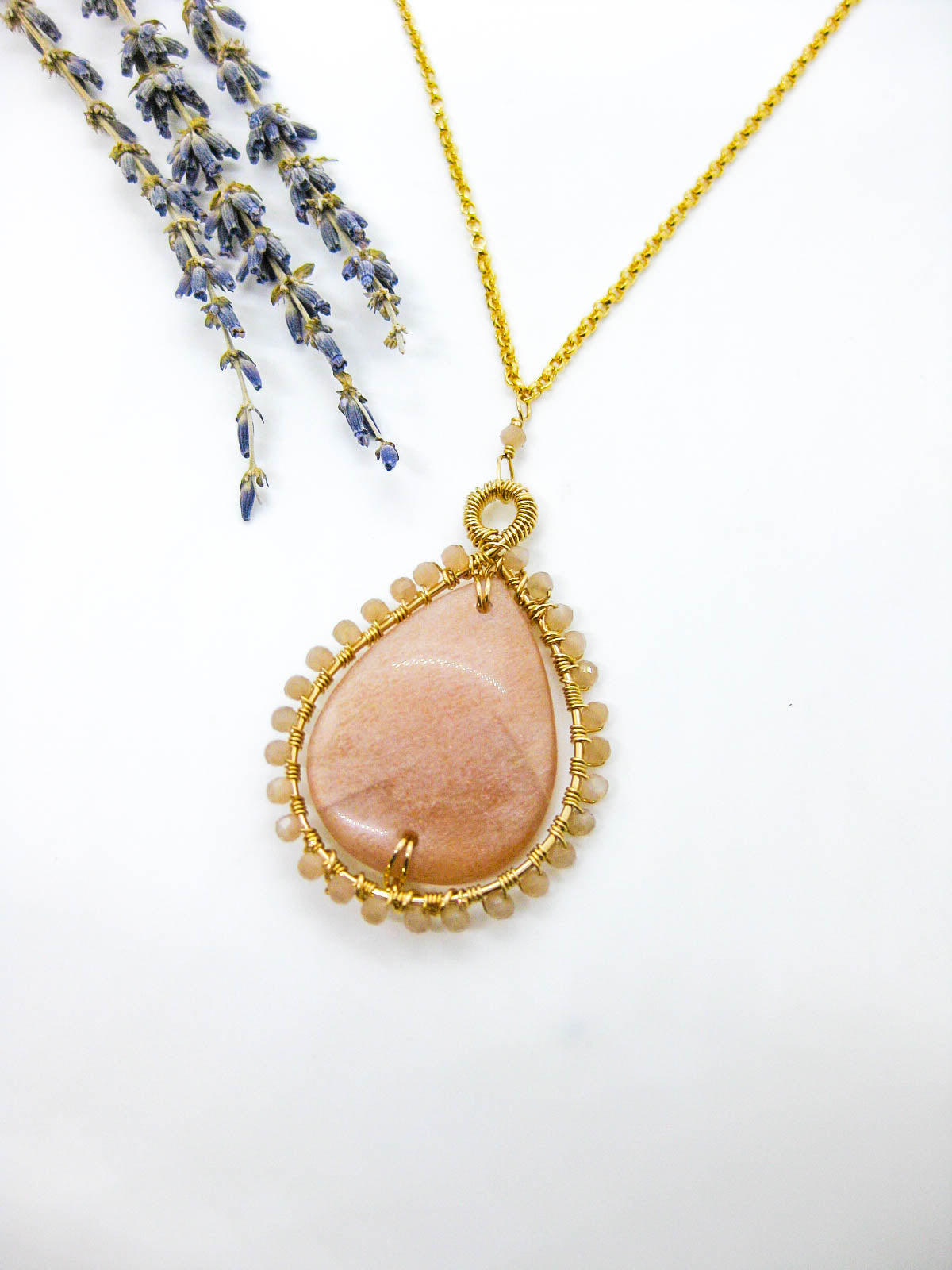 Peony: Peach Moonstone 22" Necklace - n605oak