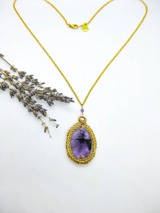 Zinnia: Amethyst Necklace - n658b-oak
