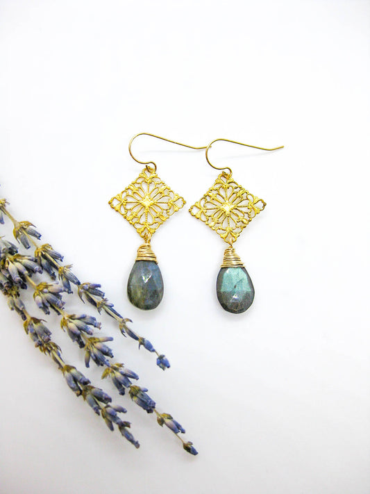 Lotus: Labradorite Earrings - e645