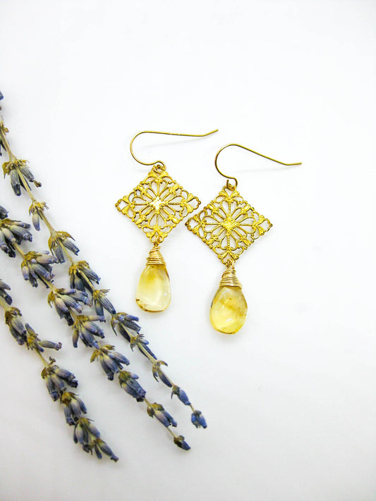 Lotus: Citrine Earrings - e646