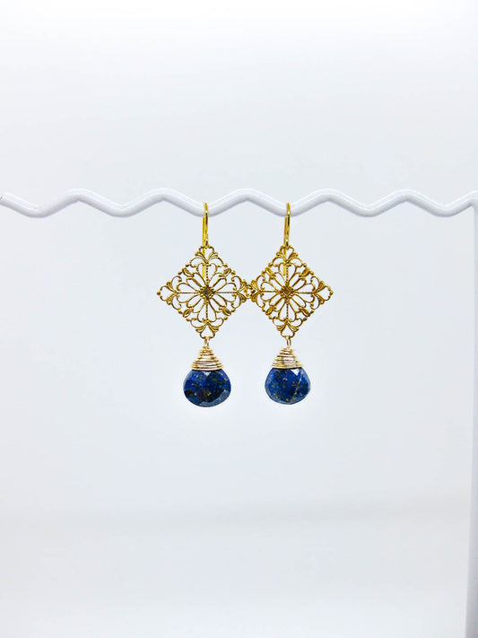 Lotus: Lapis Earrings - e648