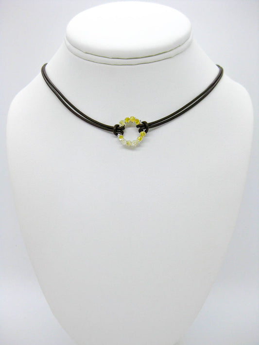 Circle: Citrine Leather Necklace - n465
