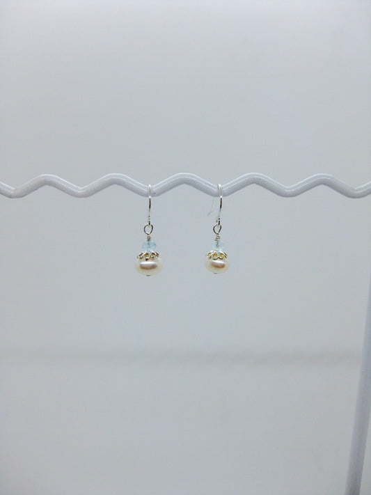 Heather: Aquamarine Pearl Earrings - e599