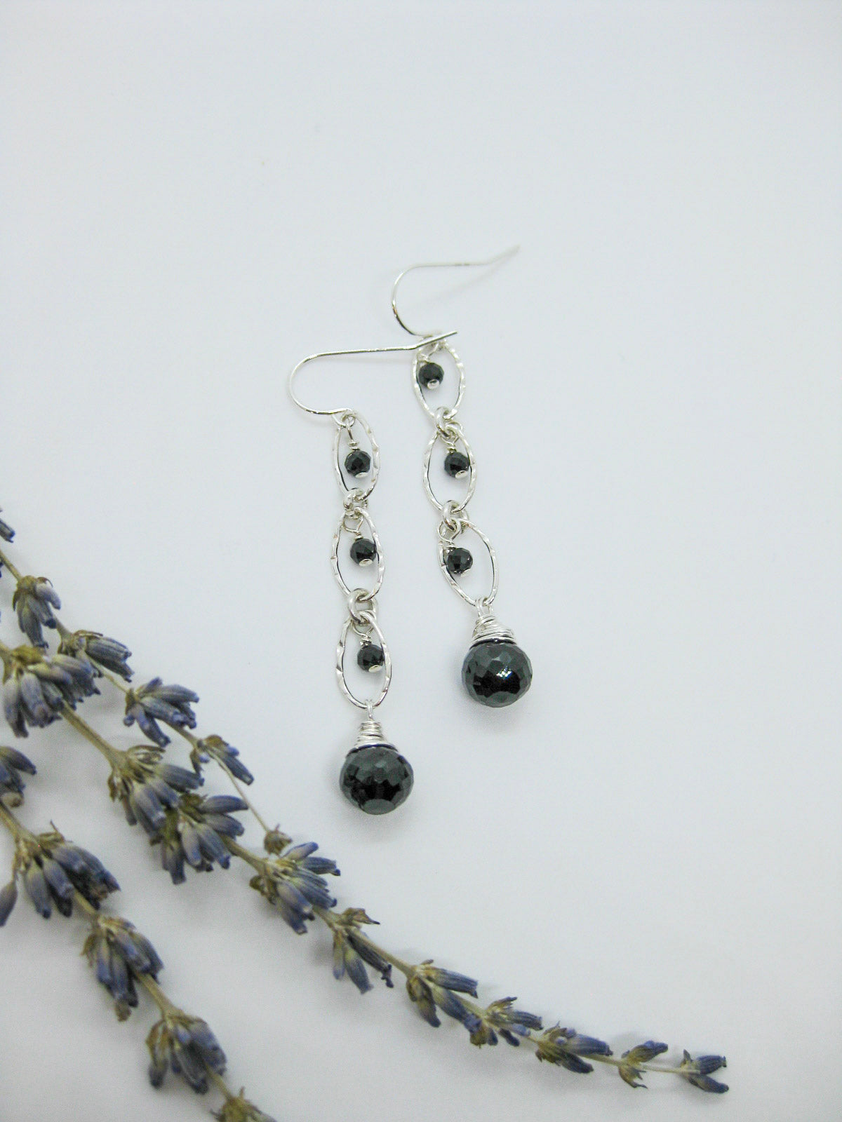 Lilac: Black Spinel Earrings - e618