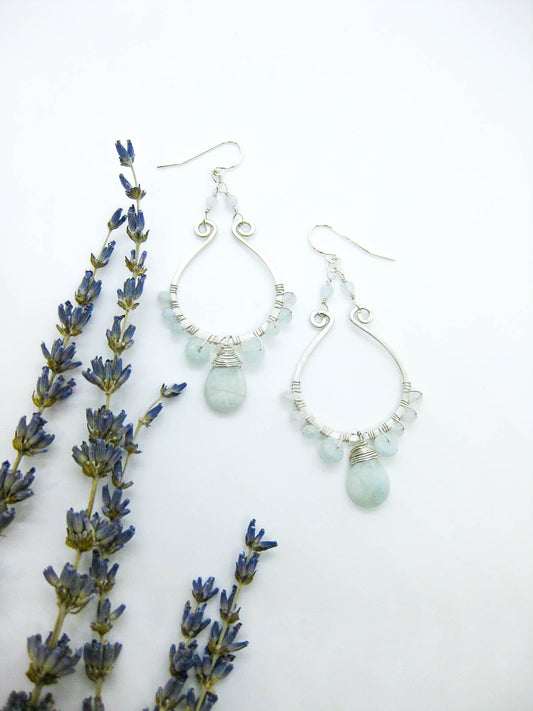 Larkspur: Aquamarine Chandelier Earrings - e631