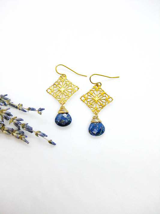 Lotus: Lapis Earrings - e648