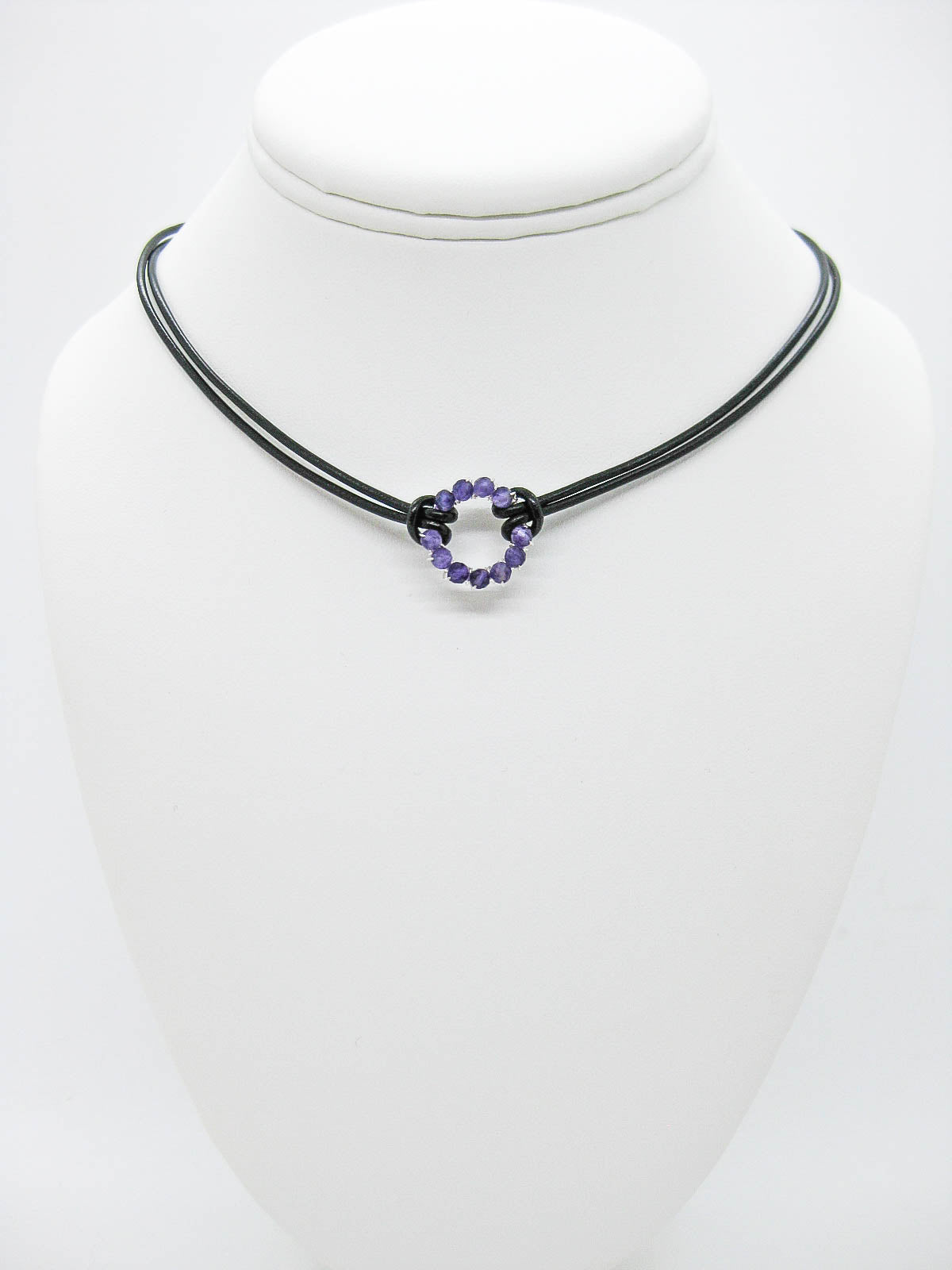 Circle: Amethyst Leather Necklace - n460